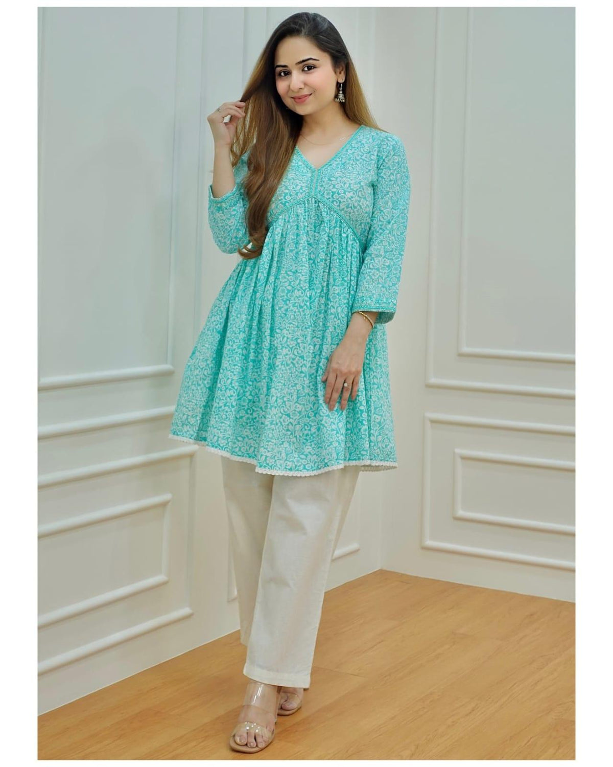 Procion Printed Light Sea Green Kurta and Pant Set