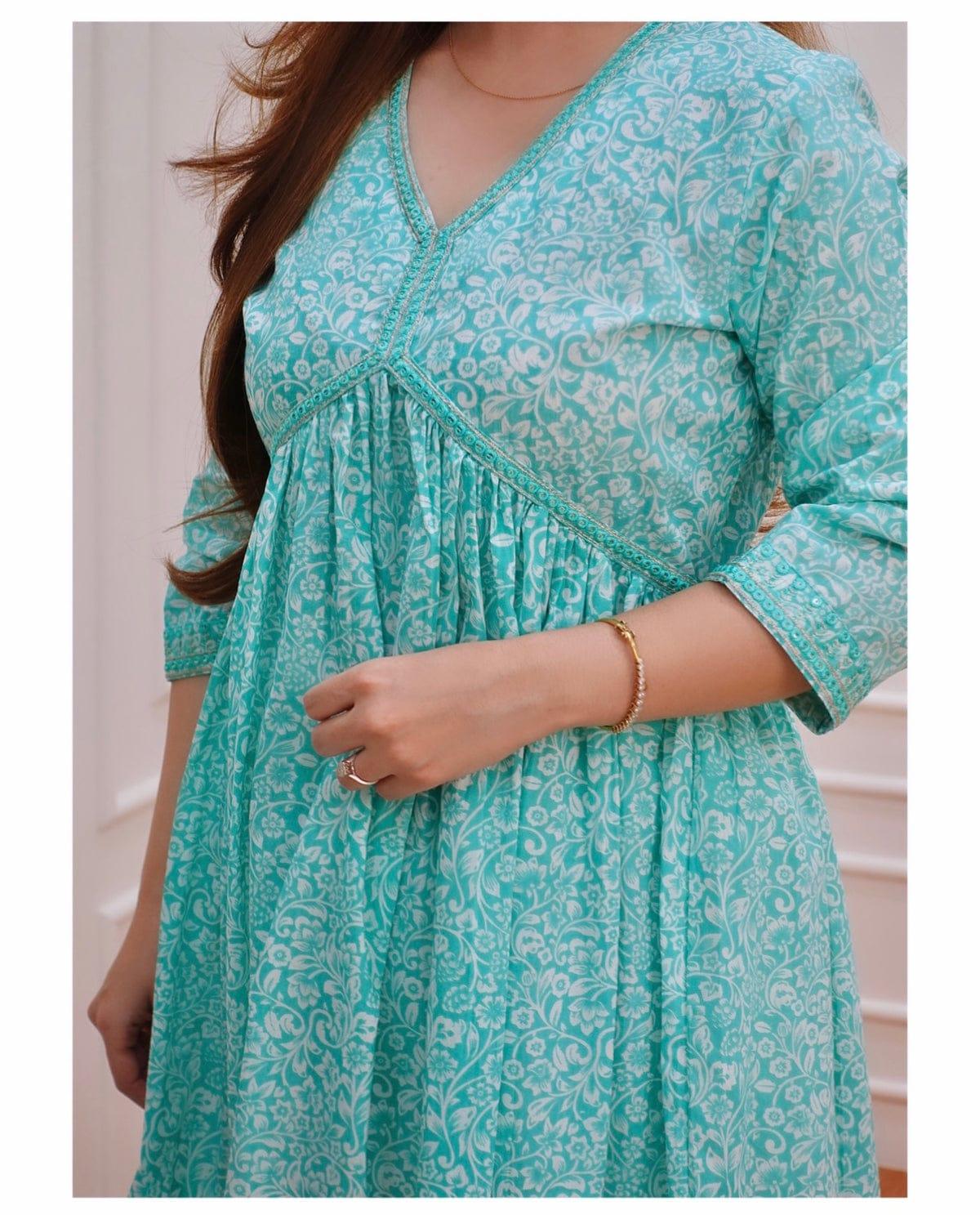 Procion Printed Light Sea Green Kurta and Pant Set