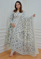 Floral Printed Kurta Pant Set with Dupatta