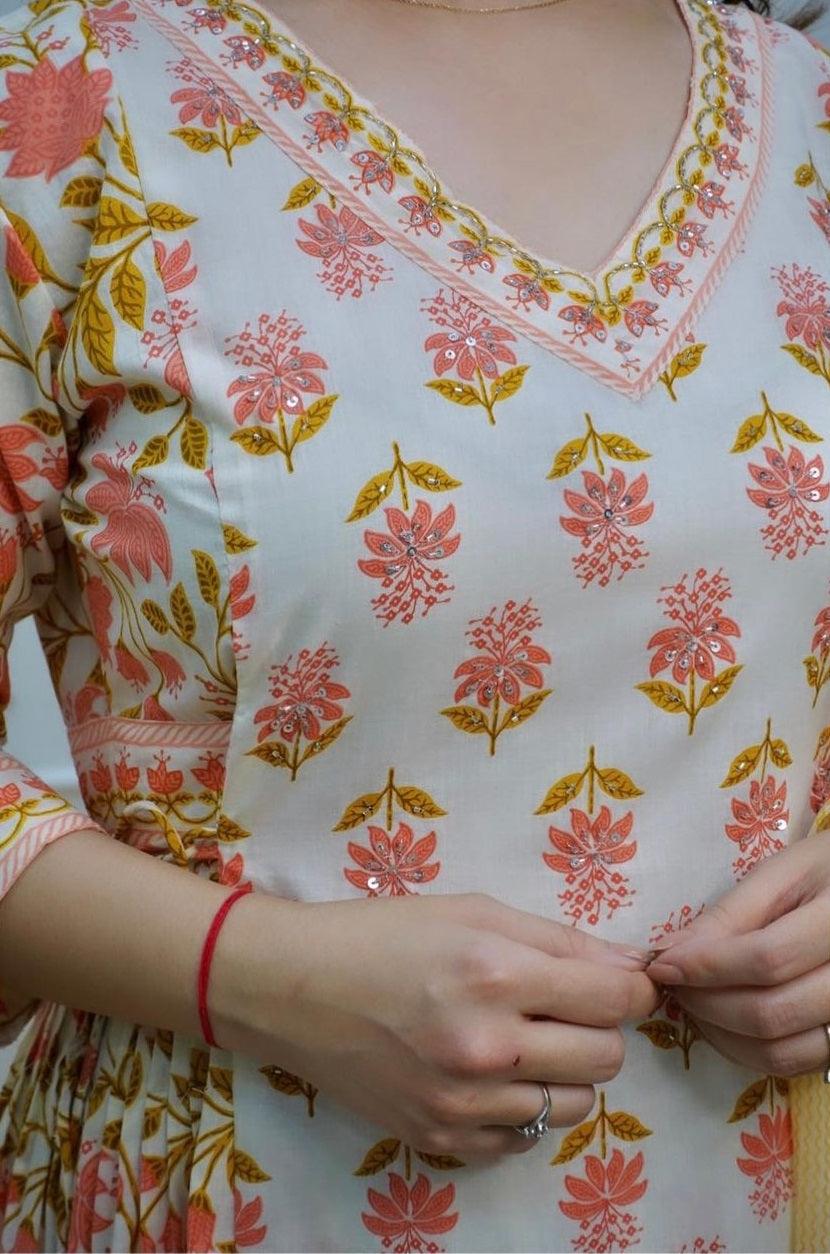 Floral Printed Kurta Pant Set with Dupatta