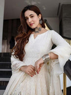 Chikankari Cotton Off White Anarkali Kurta with Dupatta