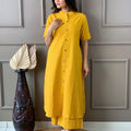 Yellow Katha Cotton Kurta and Palazzo Set