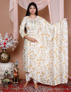 Printed Cotton Kurta and Pant Set with Mulmul Dupatta