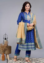 Blue Handwork Embroidered Kurta And Pant Set With Dupatta