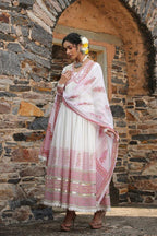 Pink Procion Printed Mulmul Anarkali Gown with Dupatta