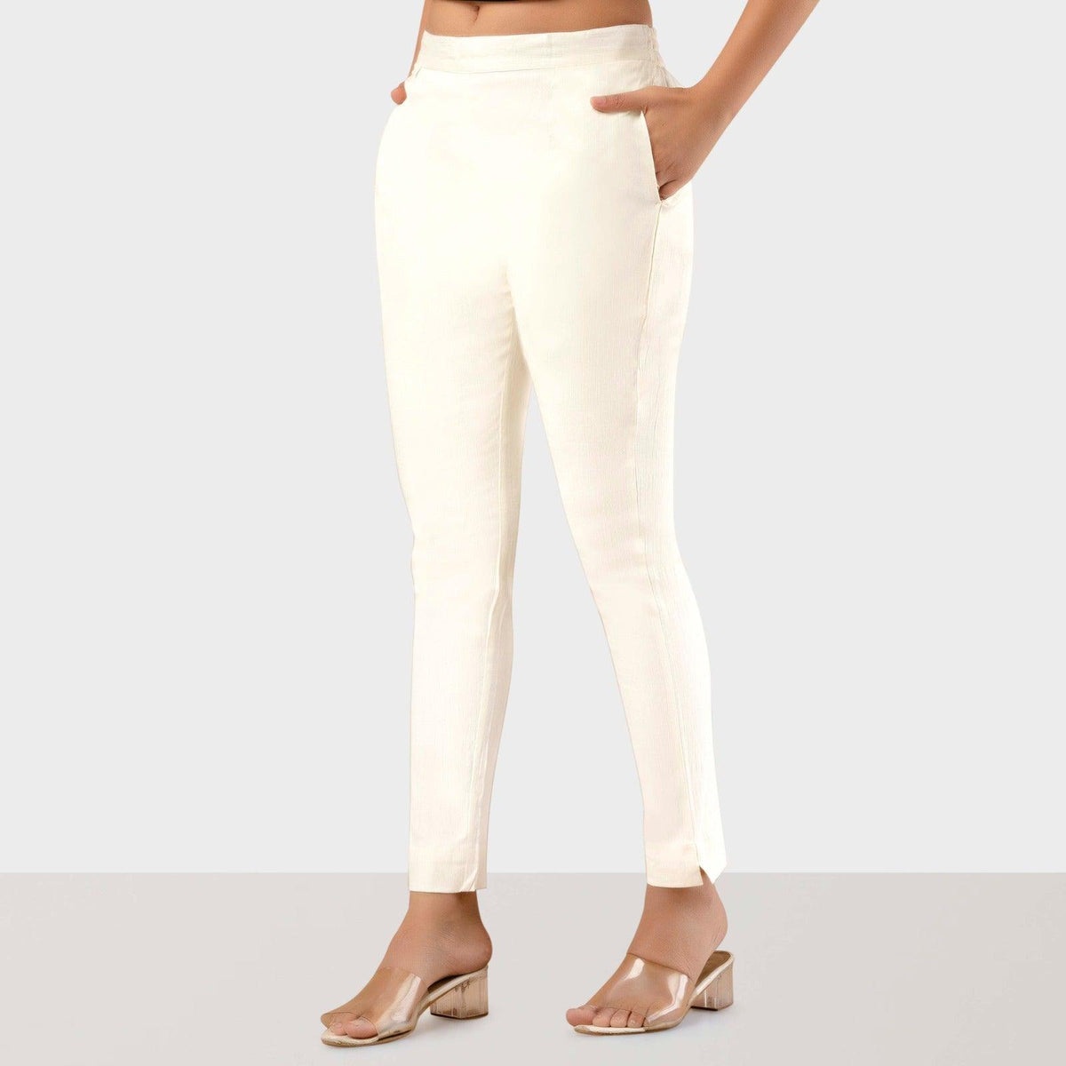 Off White Stretchable Cotton Pant
