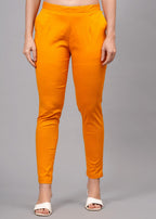 Orange Stretchable Cotton Pant