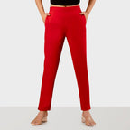 Red Stretchable Cotton Pant