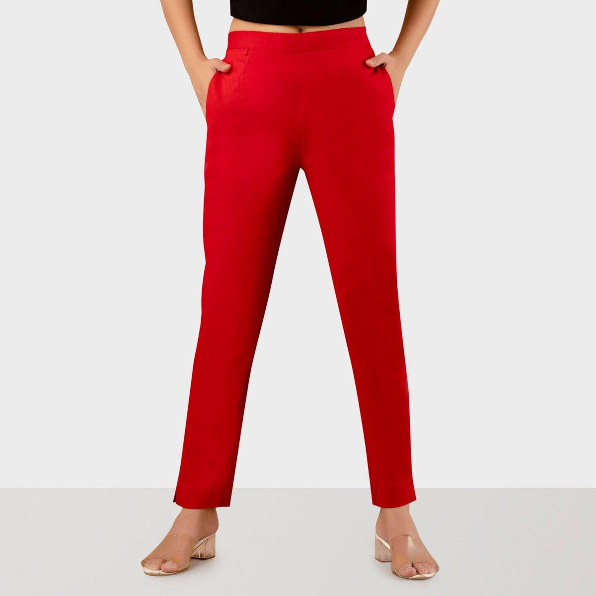 Red Stretchable Cotton Pant
