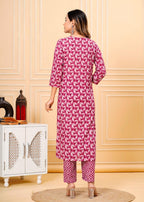 Blush Red Printed Cotton Suit Set with Mulmul Dupatta
