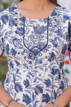 White Blue Embroidered Rayon Anarkali Gown