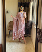 Rosy Brown Embroidered Cotton Suit Set With Printed Mulmul Dupatta