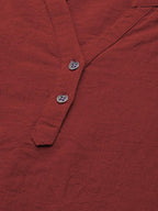 Maroon Cotton Linen Roll Up Sleeves Short Kurta