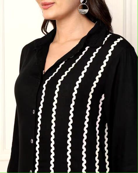 Black Embroidered Rayon A-line Midi Dress