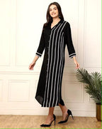Black Embroidered Rayon A-line Midi Dress