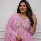 Cotton Embroidered Kurta And Sequence Work Set For Women