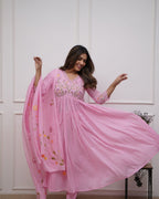 Cotton Embroidered Kurta And Sequence Work Set For Women