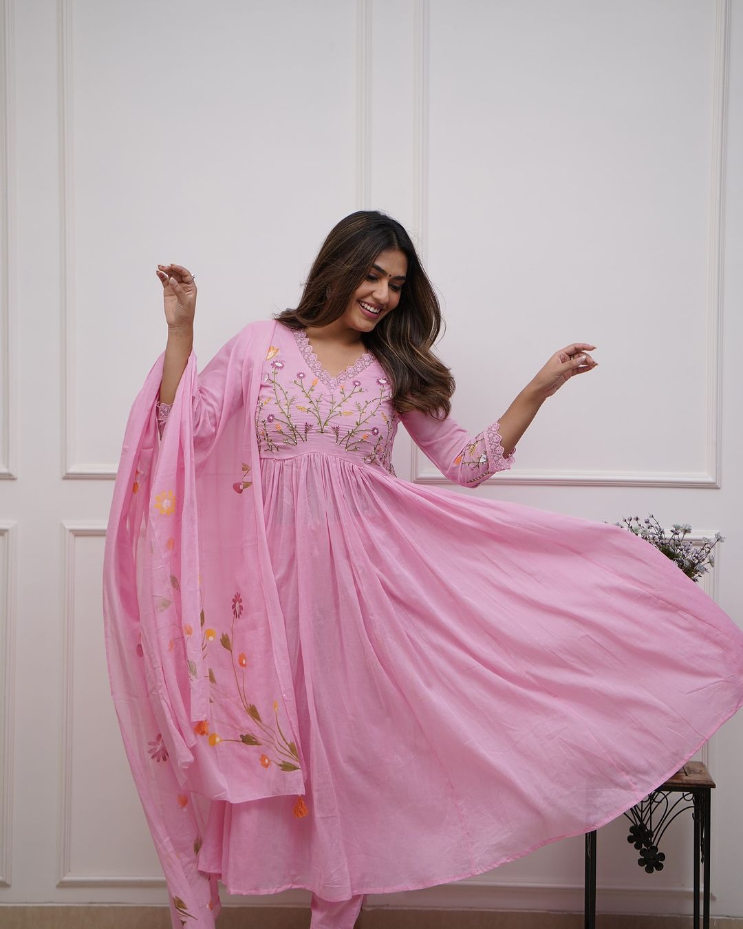 Cotton Embroidered Kurta And Sequence Work Set For Women