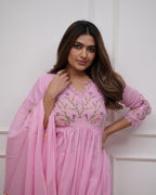 Cotton Embroidered Kurta And Sequence Work Set For Women