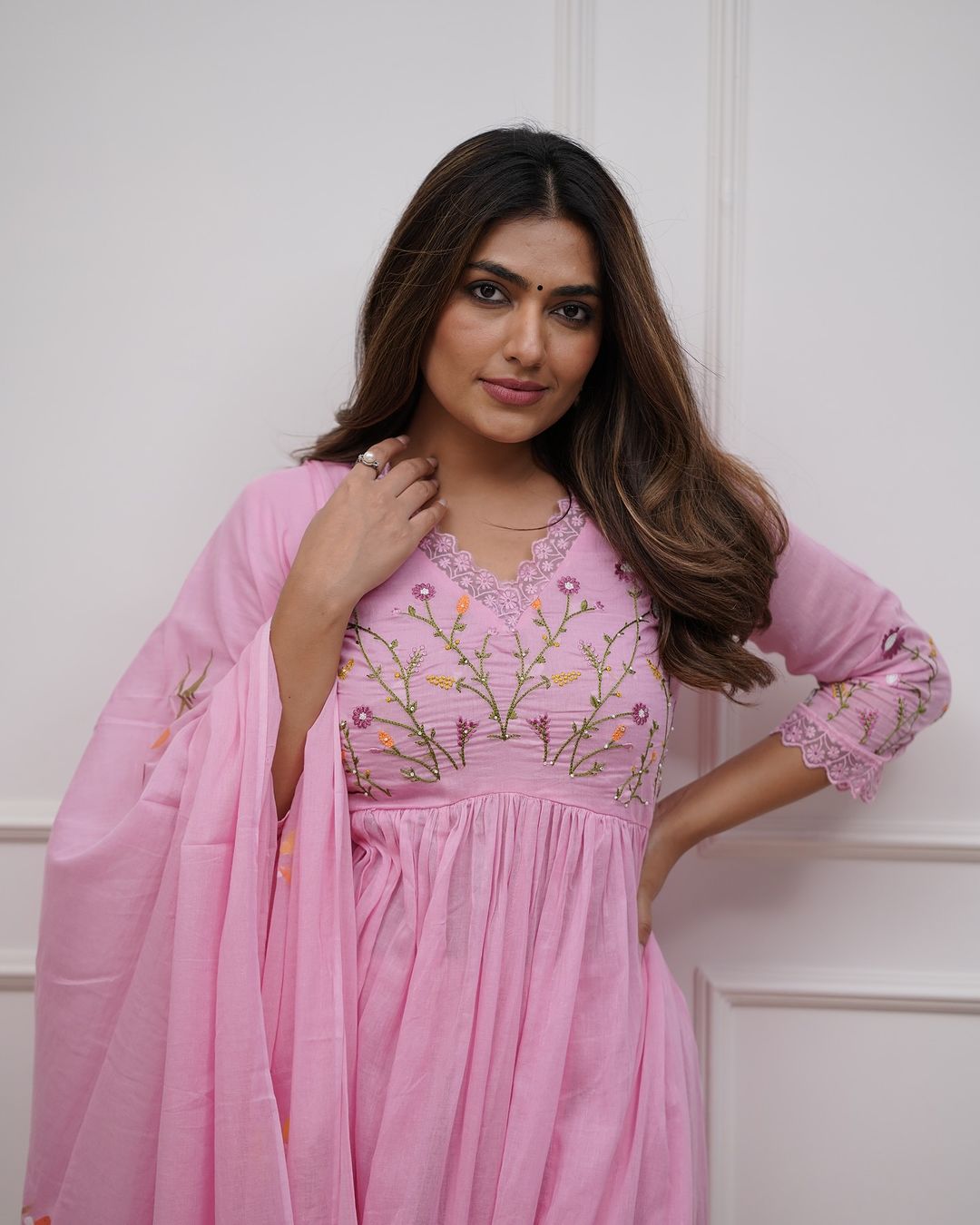 Cotton Embroidered Kurta And Sequence Work Set For Women