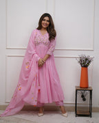 Cotton Embroidered Kurta And Sequence Work Set For Women