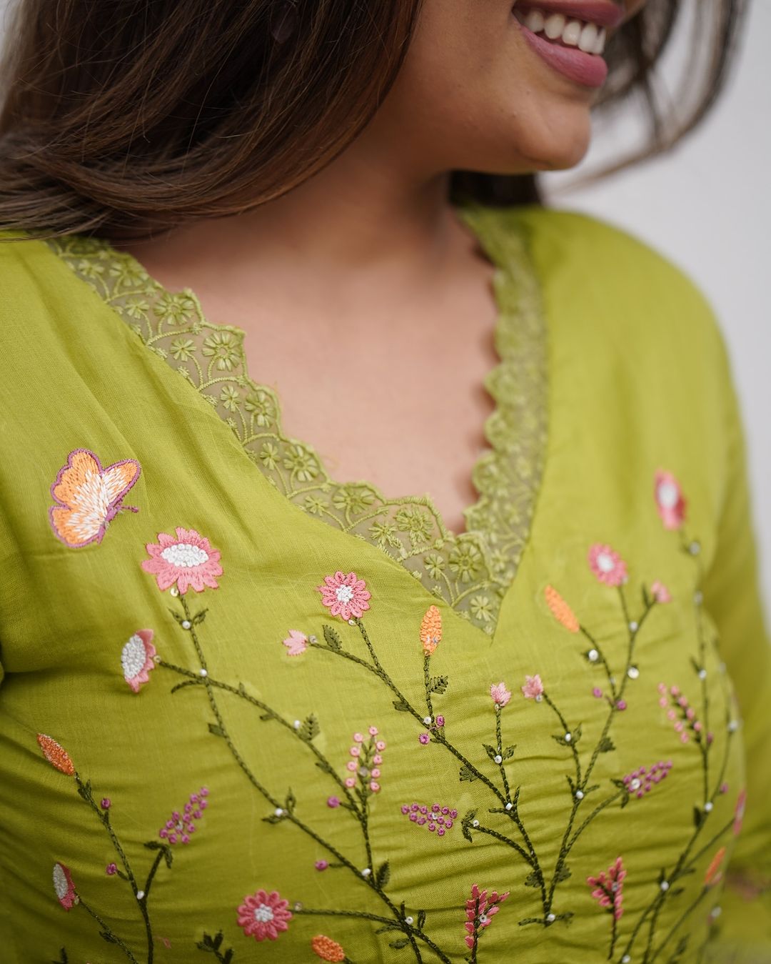 Cotton Embroidered Kurta And Sequence Work Set For Women