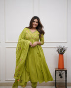 Cotton Embroidered Kurta And Sequence Work Set For Women