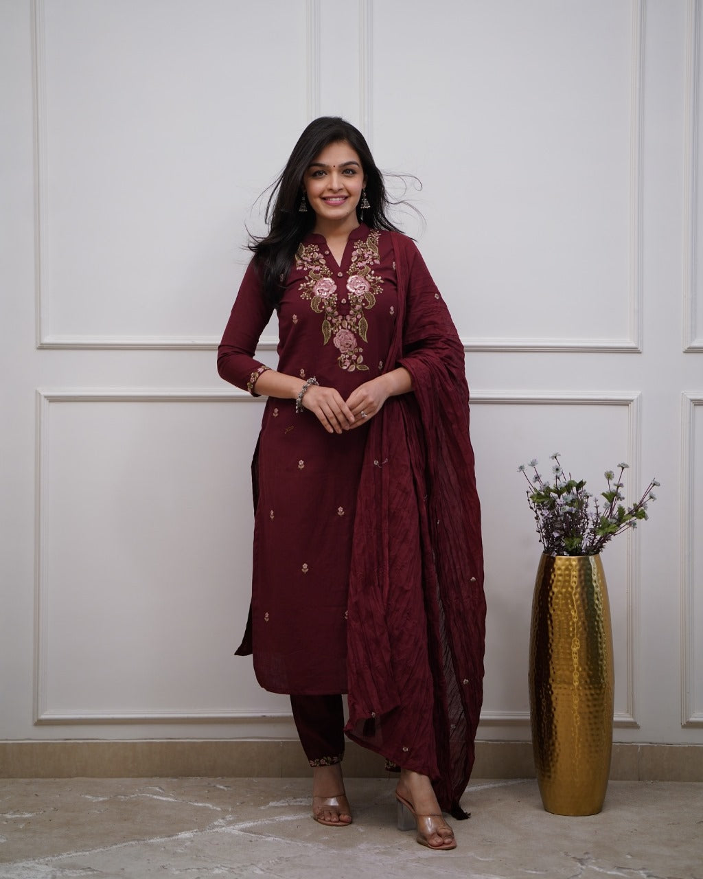 Beautiful Pure Cotton Super Dyed Embroidery Suit