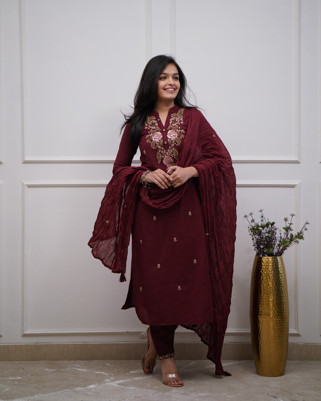 Beautiful Pure Cotton Super Dyed Embroidery Suit