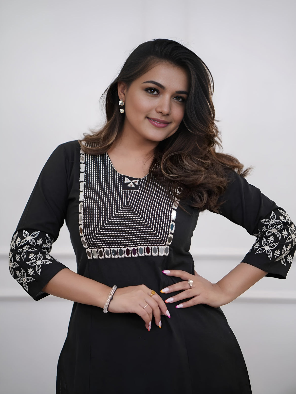 Off White Embroidered Cotton Kurta and Pant Set
