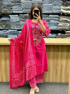 Bright pink bandhni print kurta plazzo