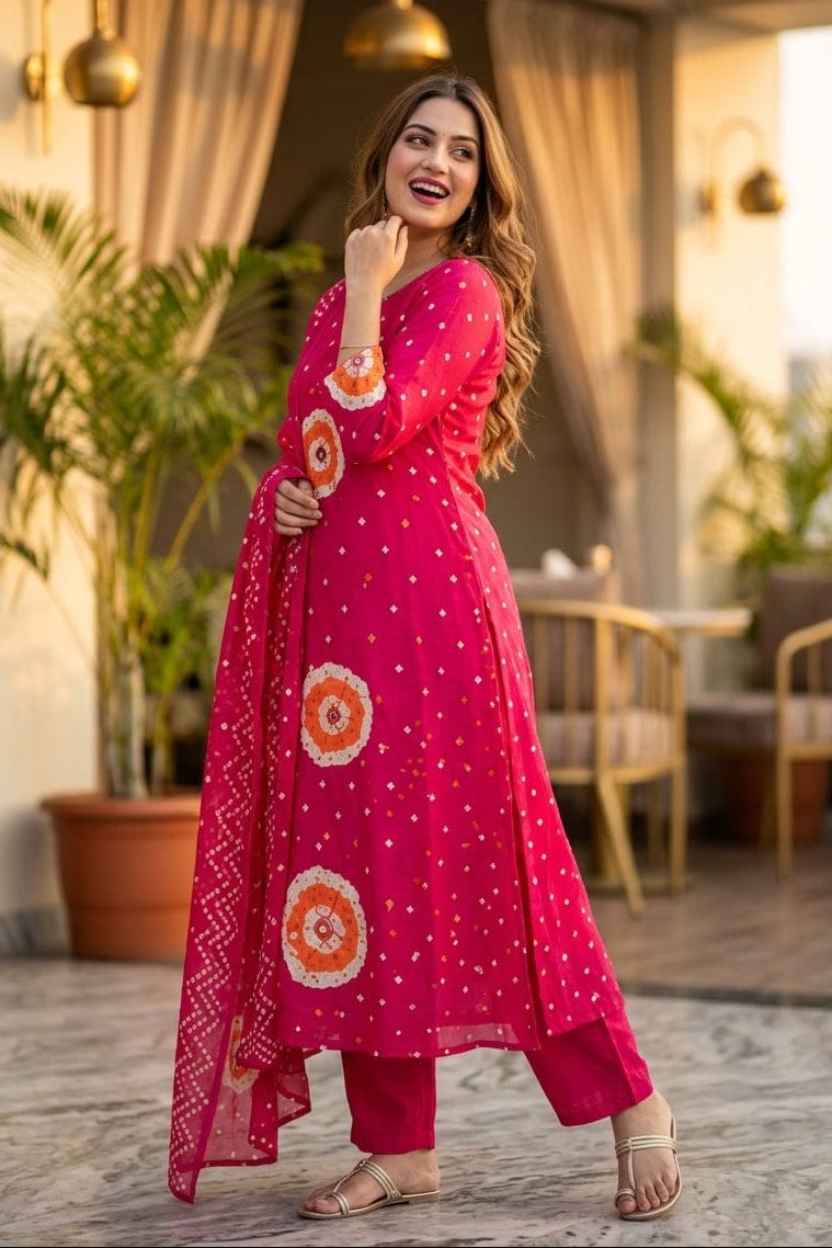 Pink Digital Printed Muslin Kurta and Pant Set with Dupatta