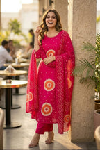 Pink Digital Printed Muslin Kurta and Pant Set with Dupatta