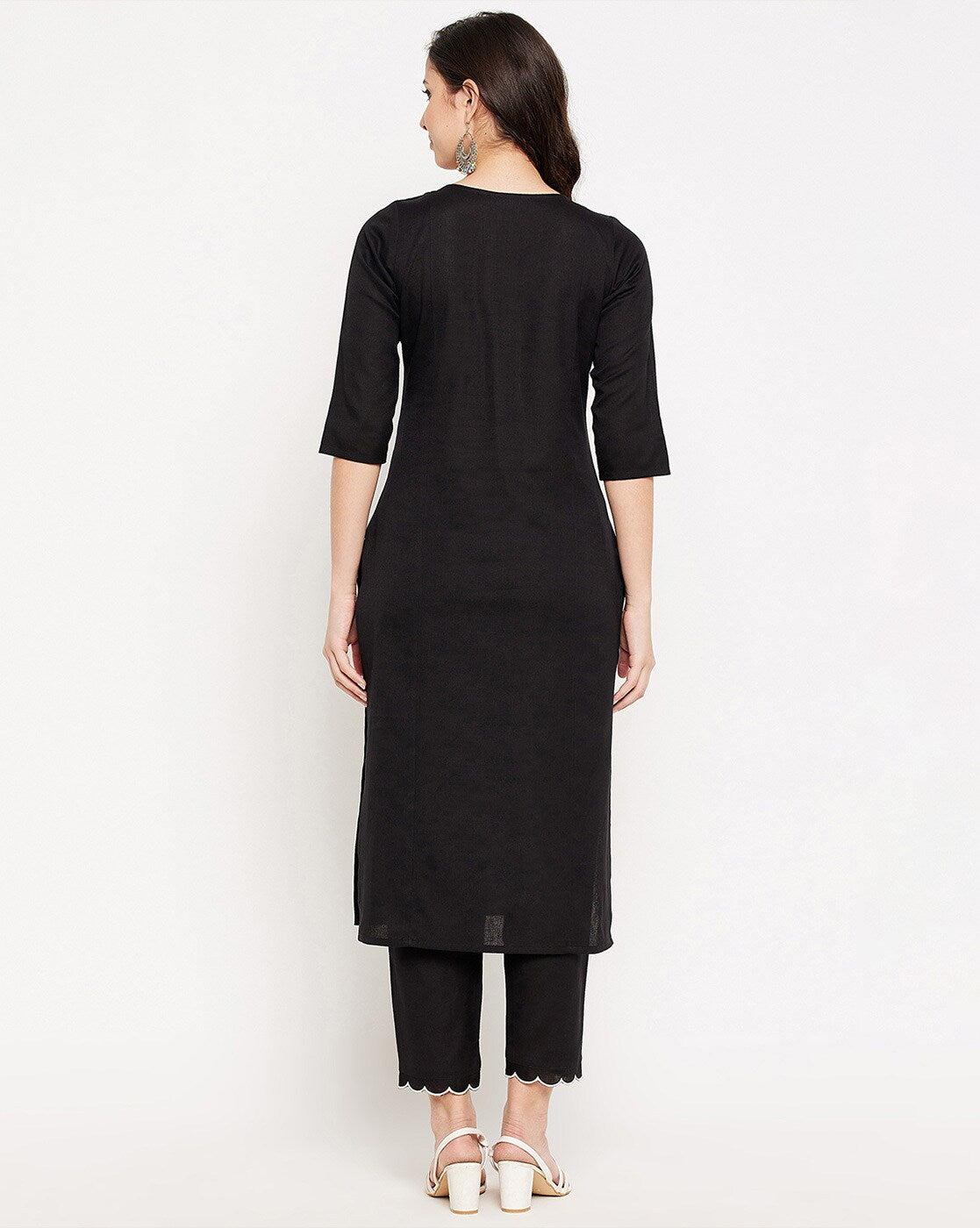 Black Embroidered Cotton Flex Kurta and Pant Set