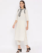 White Embroidered Cotton Flex Kurta and Pant Set