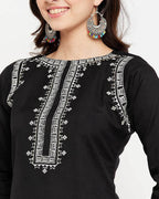 Black Embroidered Cotton Flex Kurta and Pant Set