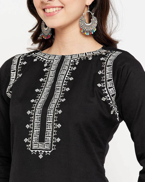 Black Embroidered Cotton Flex Kurta and Pant Set