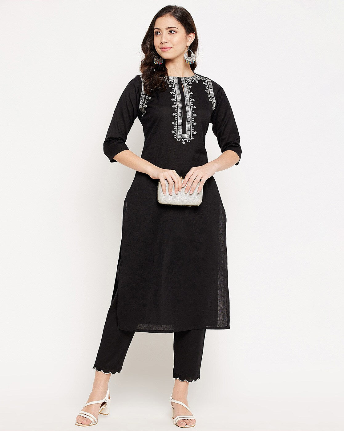 Black Embroidered Cotton Flex Kurta and Pant Set