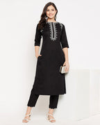 Black Embroidered Cotton Flex Kurta and Pant Set