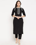 Black Embroidered Cotton Flex Kurta and Pant Set