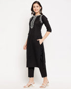 Black Embroidered Cotton Flex Kurta and Pant Set