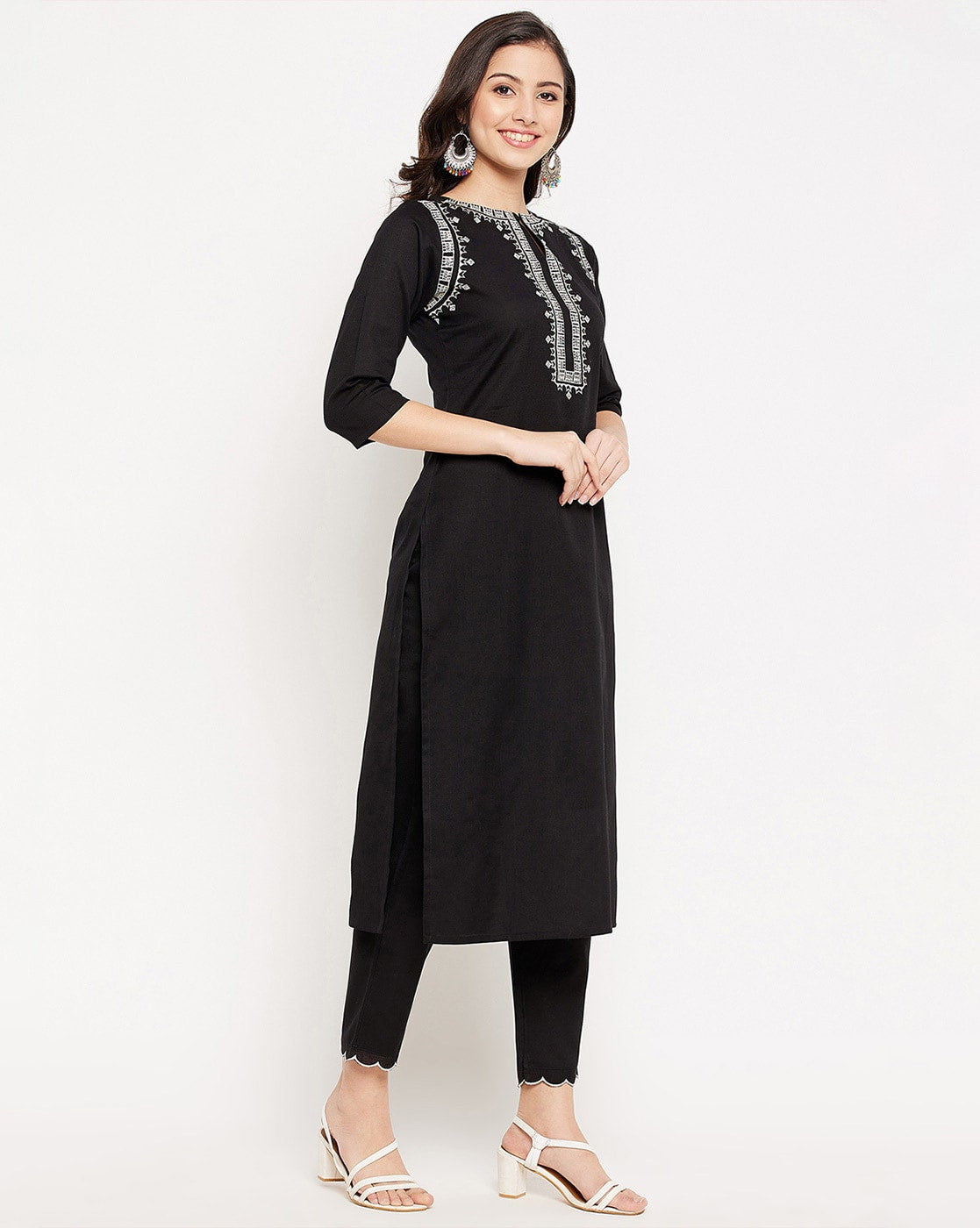 Black Embroidered Cotton Flex Kurta and Pant Set