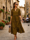 Copper Black Striped Cotton Gown