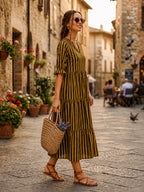 Copper Black Striped Cotton Gown