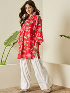 Red Printed Cotton Farshi Salwar Set