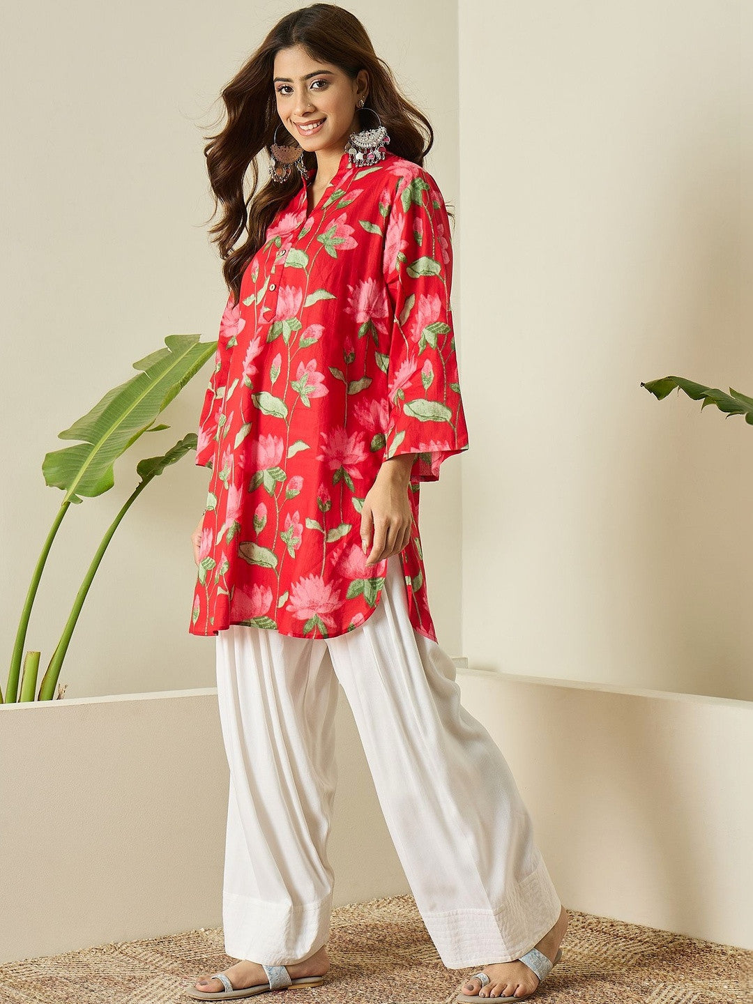 Red Printed Cotton Farshi Salwar Set