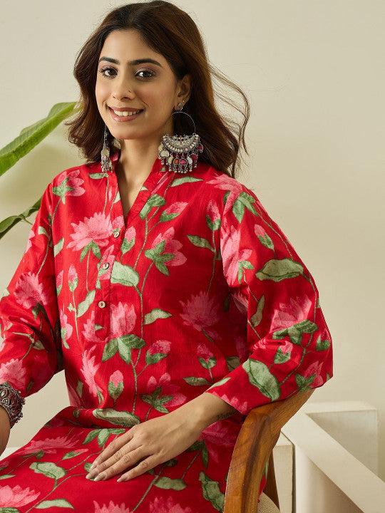 Red Printed Cotton Farshi Salwar Set