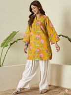 Yellow Printed Cotton Farshi Salwar Set