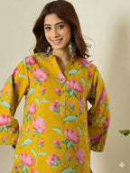 Yellow Printed Cotton Farshi Salwar Set