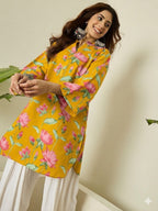 Yellow Printed Cotton Farshi Salwar Set